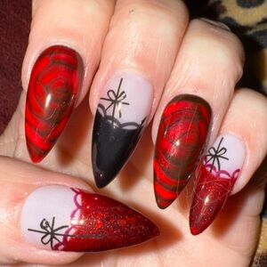 Red and Black Rose Nail Art
